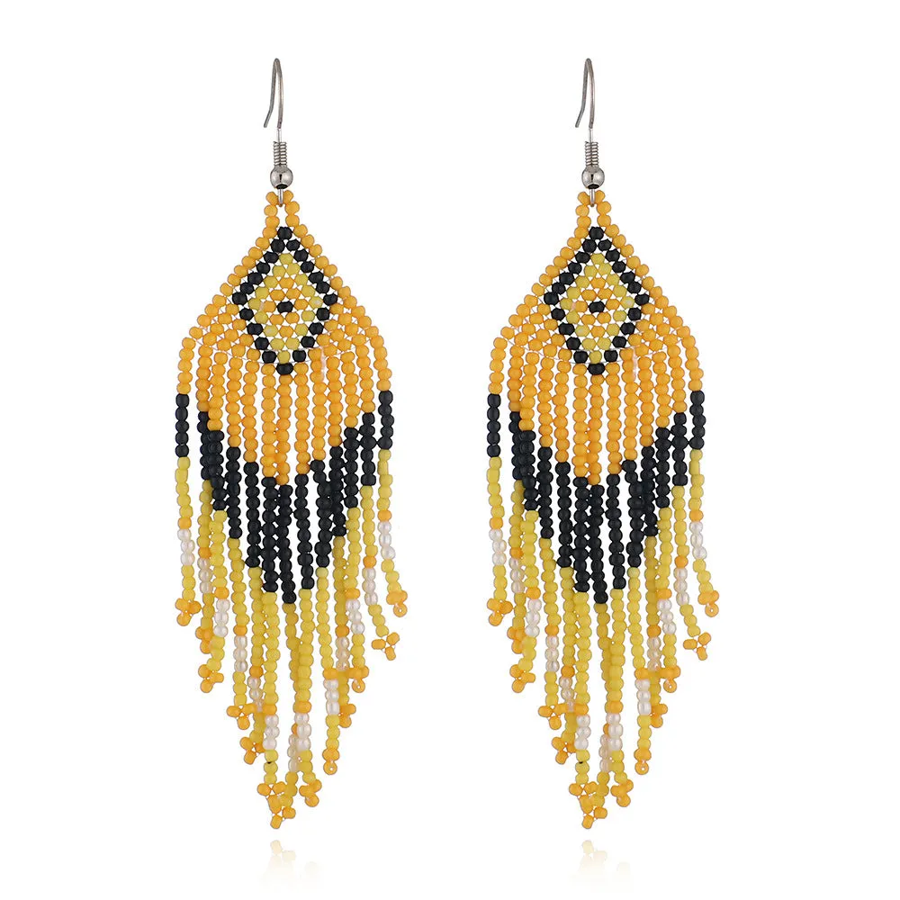 Colorful Bead Drop Earrings Boho Tassel Earrings