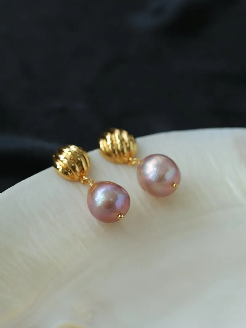 Colorful Pink Purple Pearl Drop Earrings