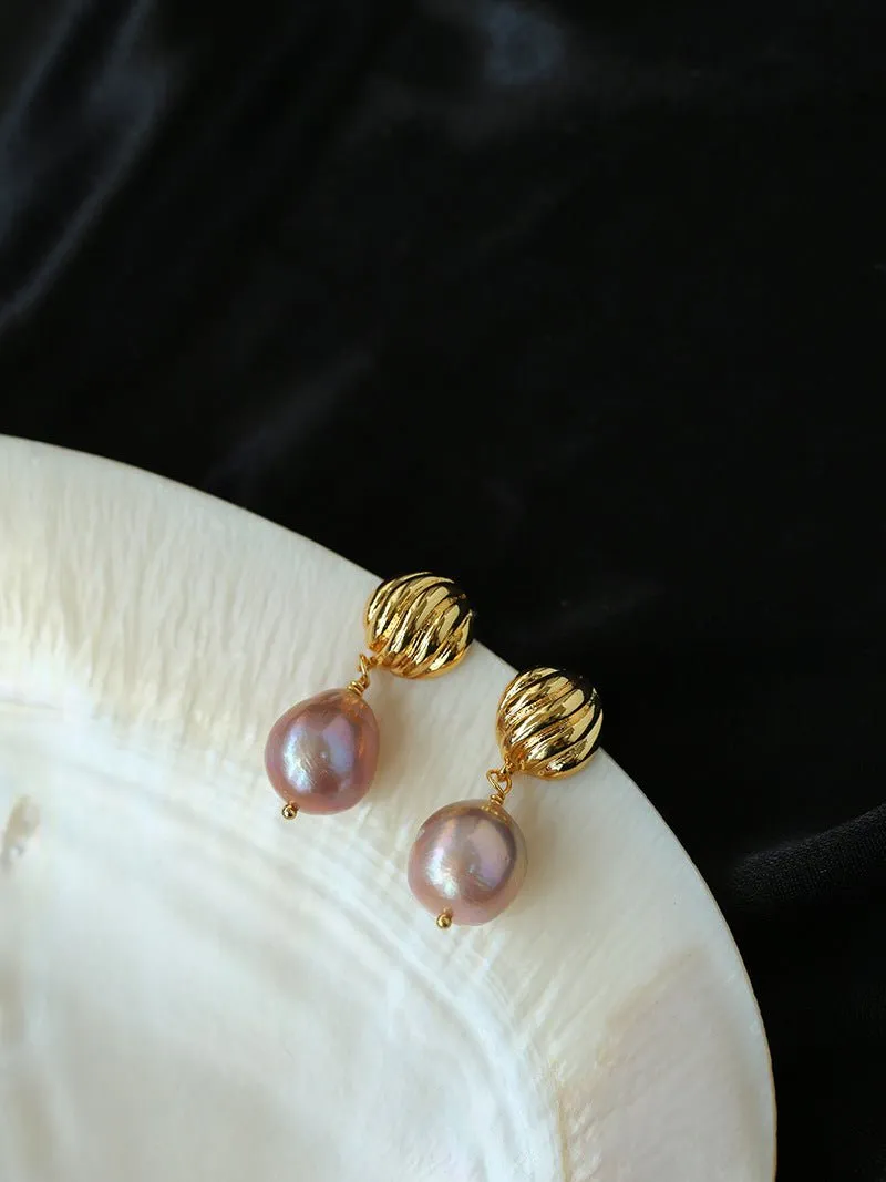 Colorful Pink Purple Pearl Drop Earrings