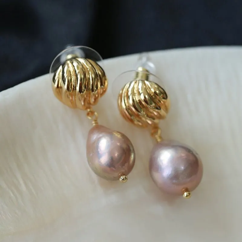 Colorful Pink Purple Pearl Drop Earrings