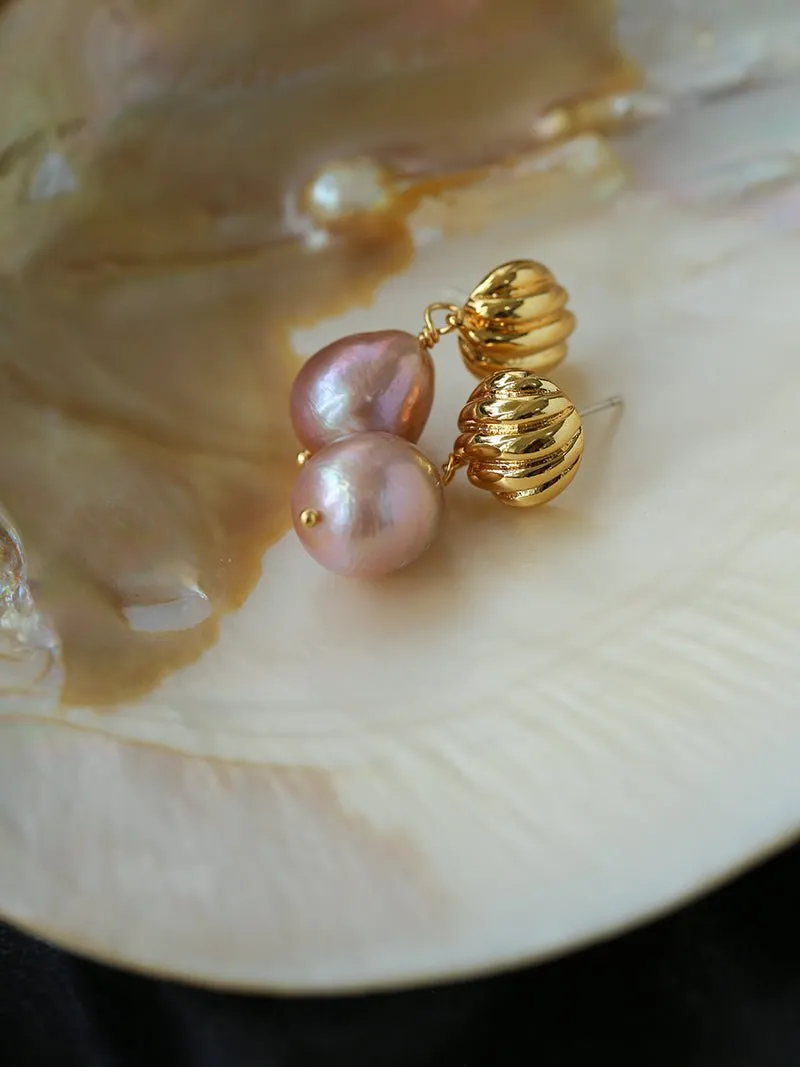 Colorful Pink Purple Pearl Drop Earrings
