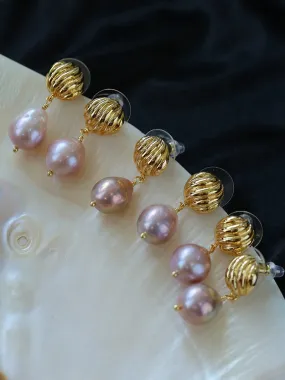 Colorful Pink Purple Pearl Drop Earrings