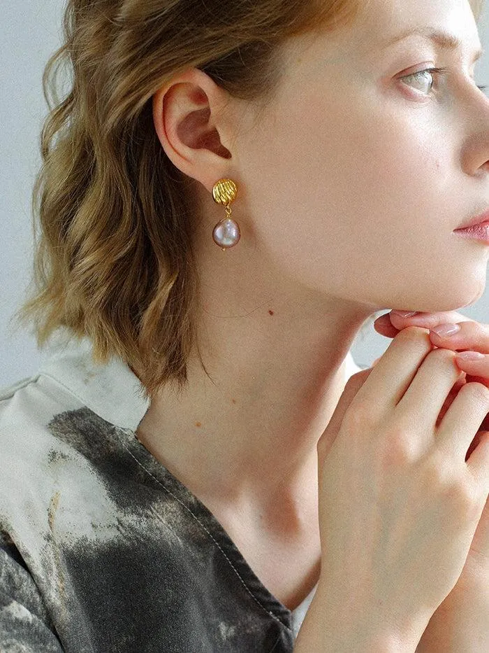 Colorful Pink Purple Pearl Drop Earrings