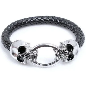 Cool Wholesale Braided Leather Punk Skull Head Bracelet Bangle Wristband For Men Gift