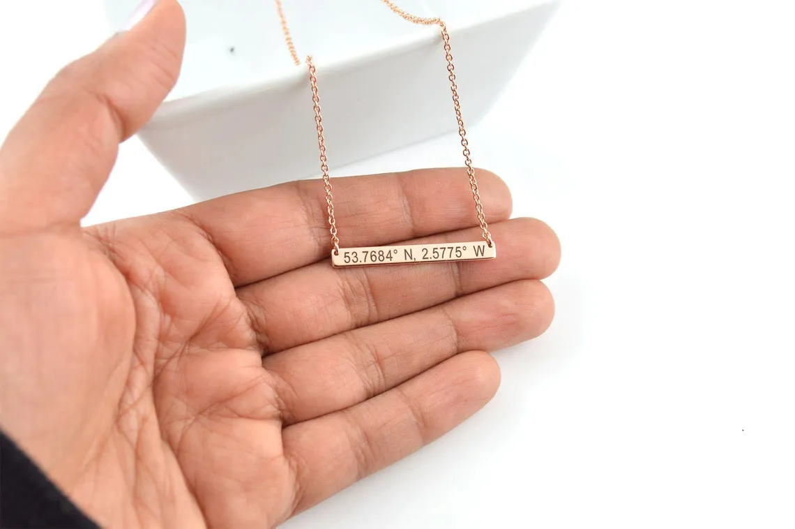 Coordinates Bar Necklace, Engraved Bar Necklace, Rose Gold Jewelry, Necklaces for Women, Dainty Personalised Jewellery, Name Necklace