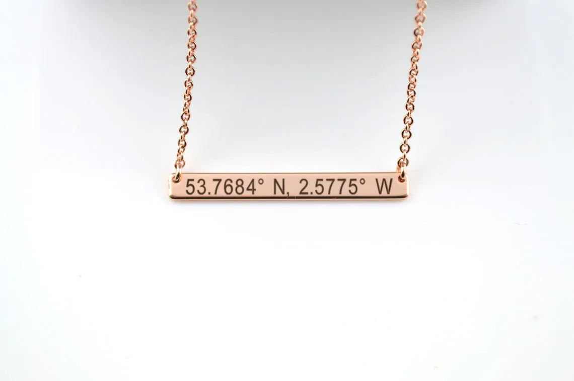 Coordinates Bar Necklace, Engraved Bar Necklace, Rose Gold Jewelry, Necklaces for Women, Dainty Personalised Jewellery, Name Necklace