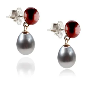 Copper & Grey Freshwater Pearl Mini Silver Drop Earrings