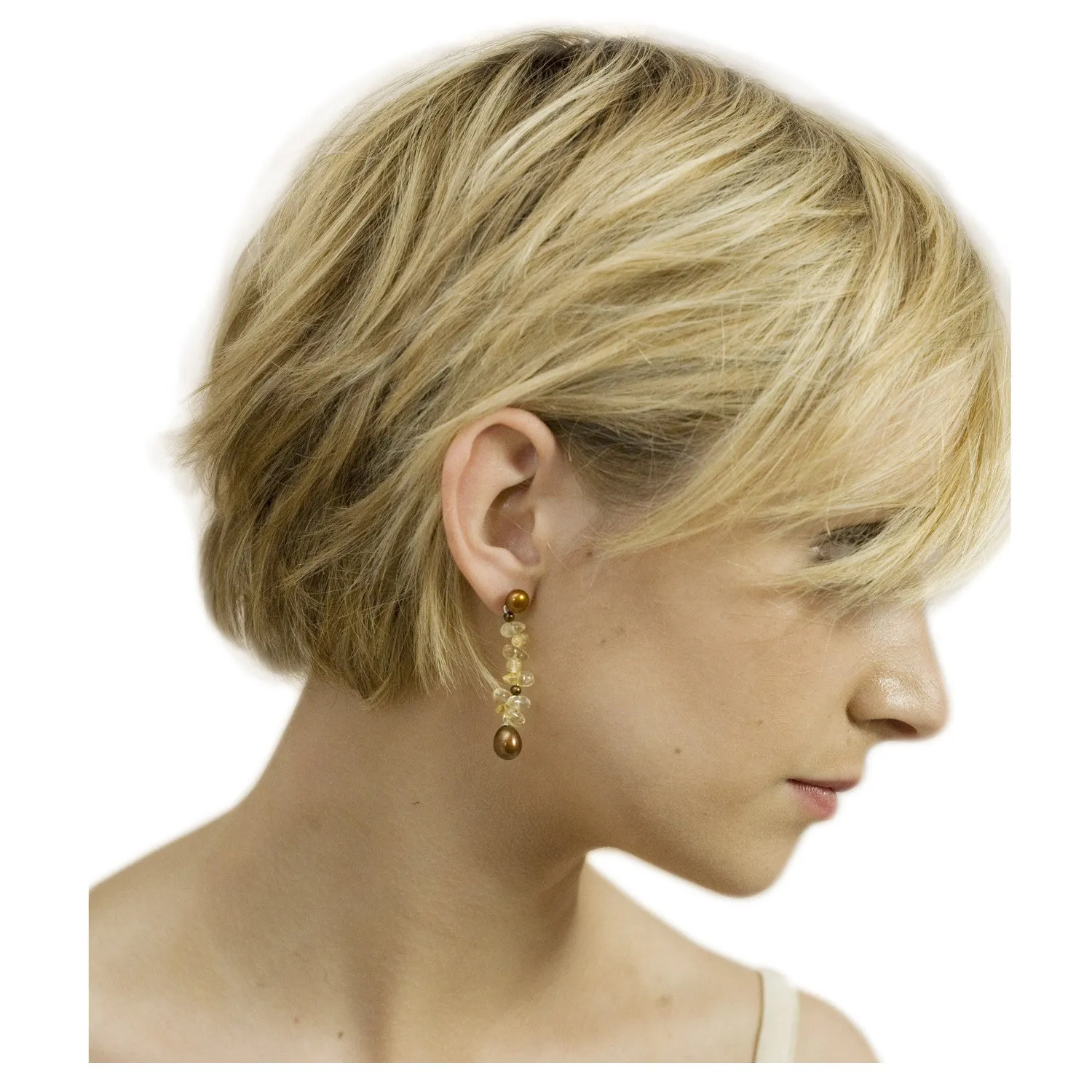 Copper Freshwater Pearl & Citrine 'Twinkling Light' Earrings