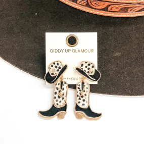 Cowgirl Dreams Hat and Boot Earrings in Black and Faux Hide Dotted Print