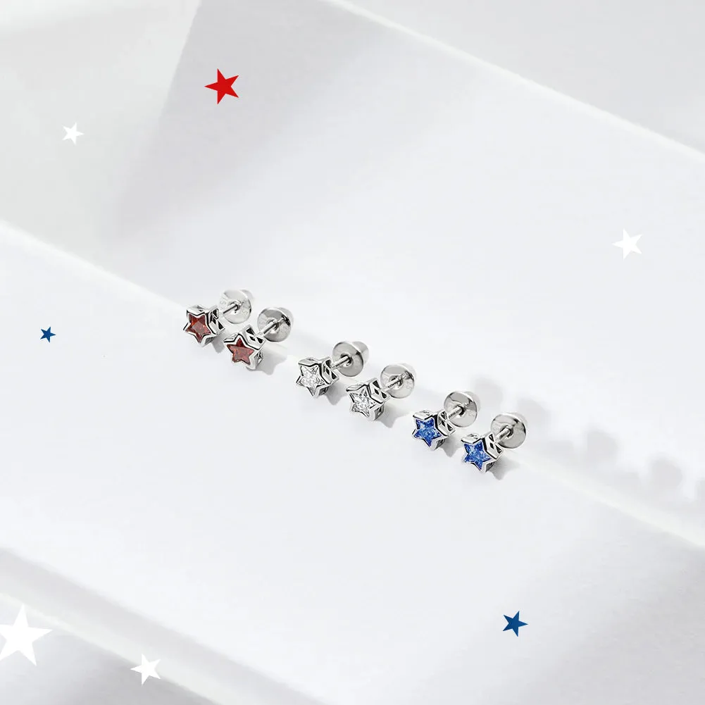 CZ Birthstone Star Simulated Garnet Kids / Children's / Girls Earrings Screw Back - Sterling Silver