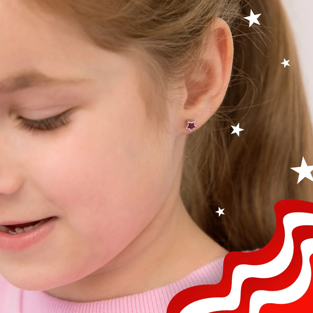 CZ Birthstone Star Simulated Garnet Kids / Children's / Girls Earrings Screw Back - Sterling Silver