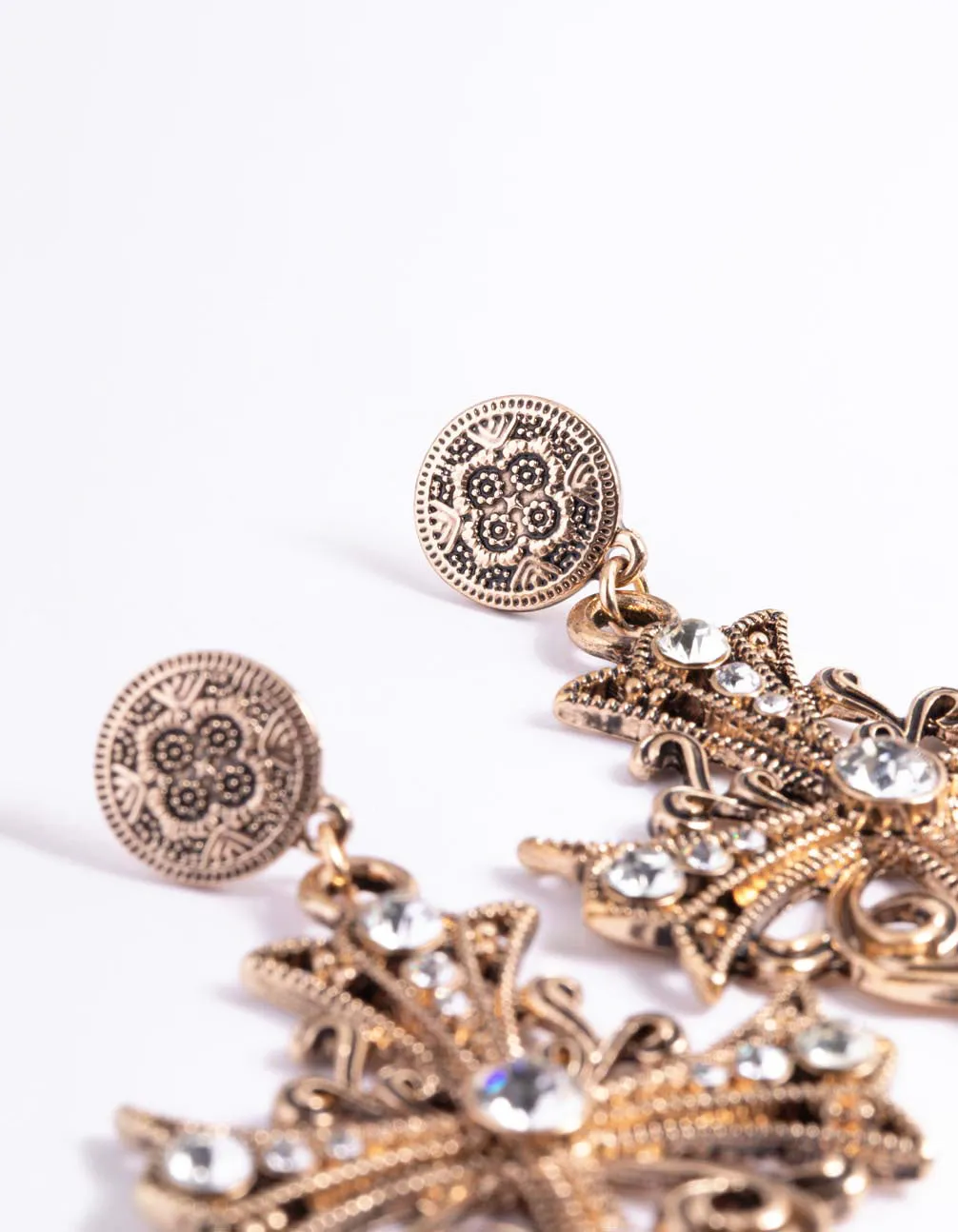 Diamante Cross Drop Earrings