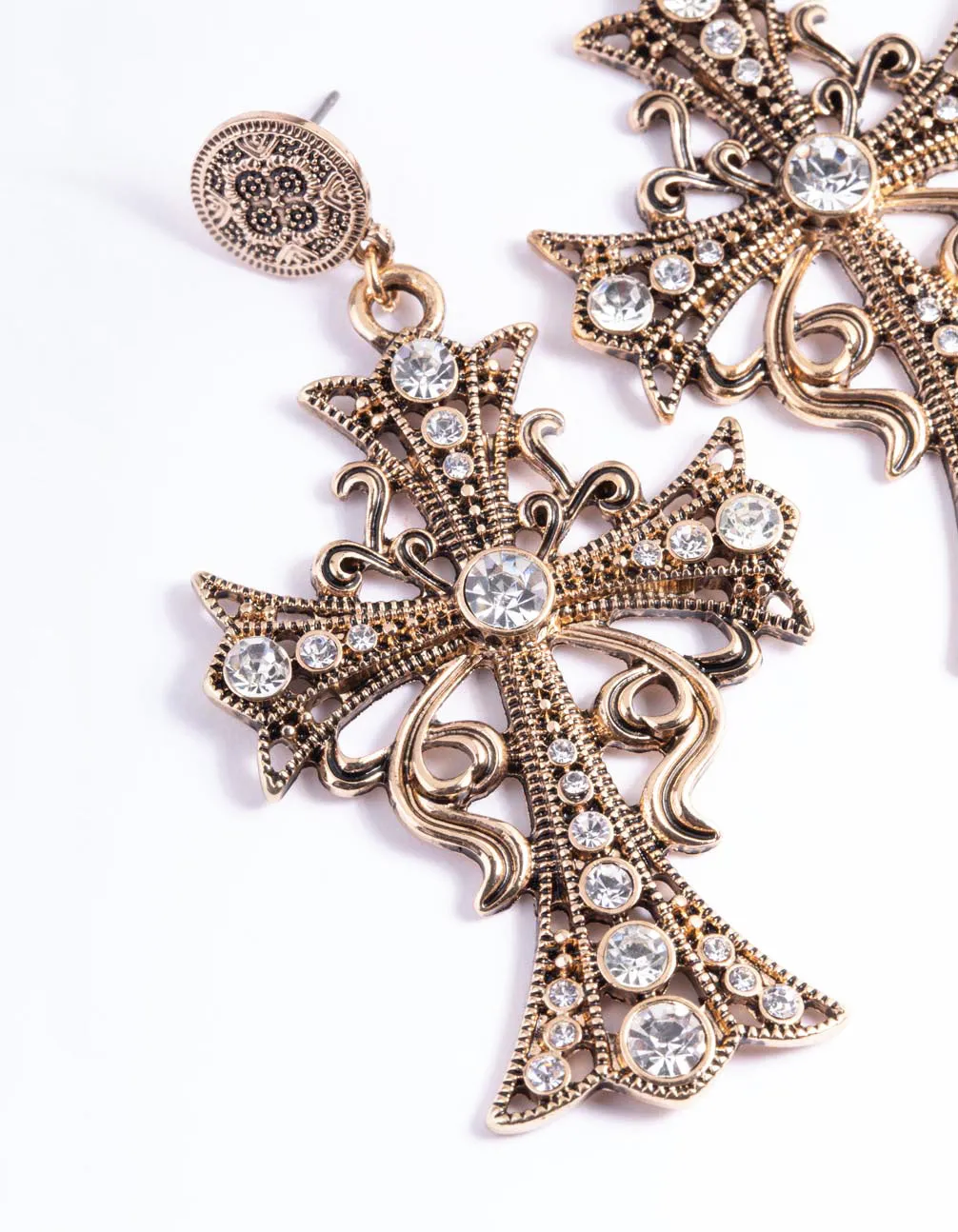 Diamante Cross Drop Earrings