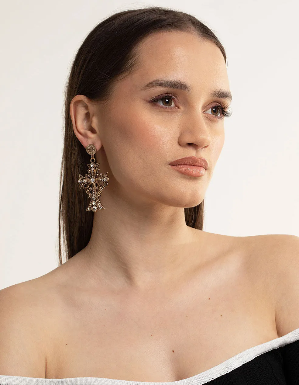 Diamante Cross Drop Earrings