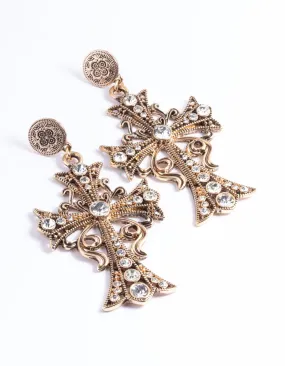 Diamante Cross Drop Earrings