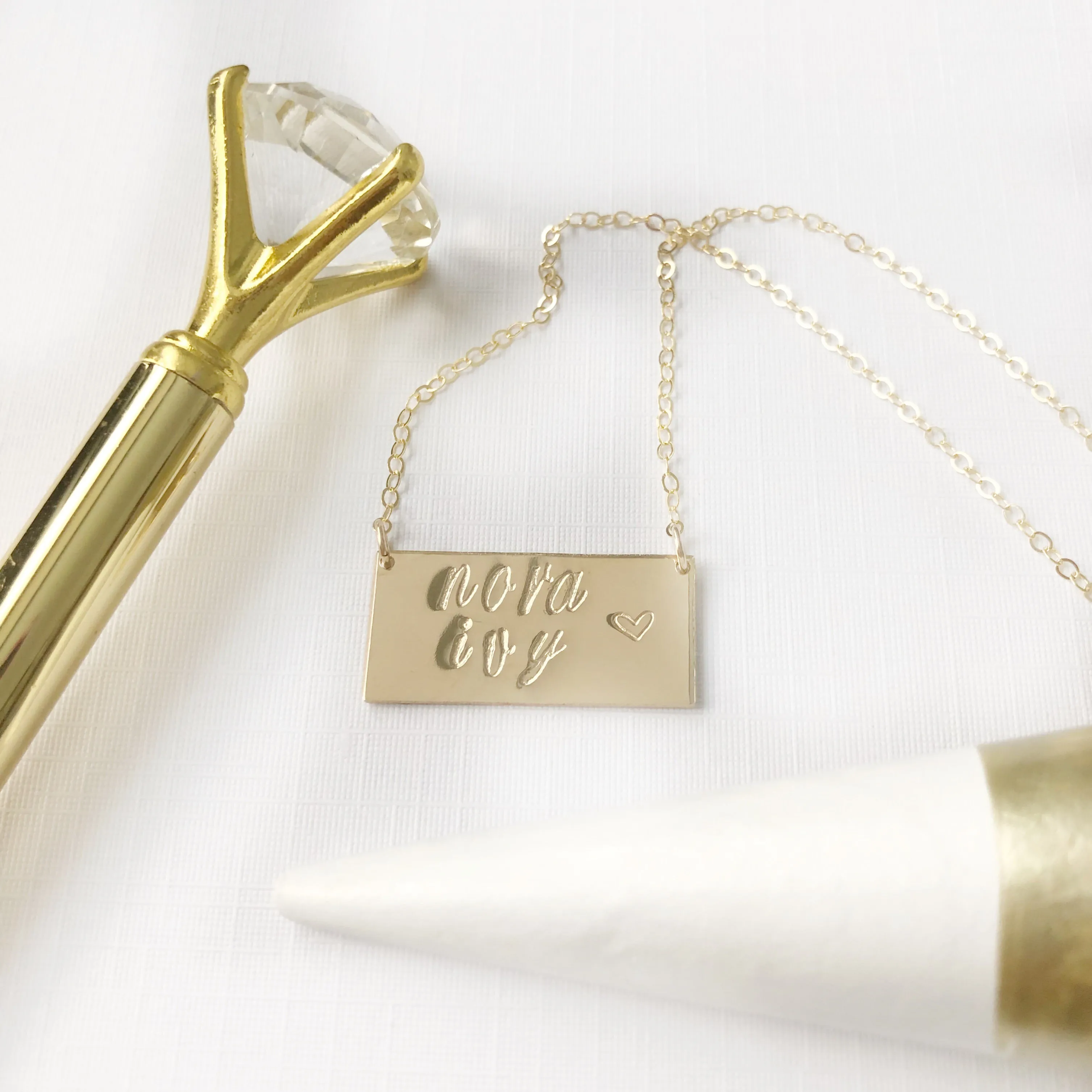 Double Width Bar Necklace - Hand Stamped - Precious Metals