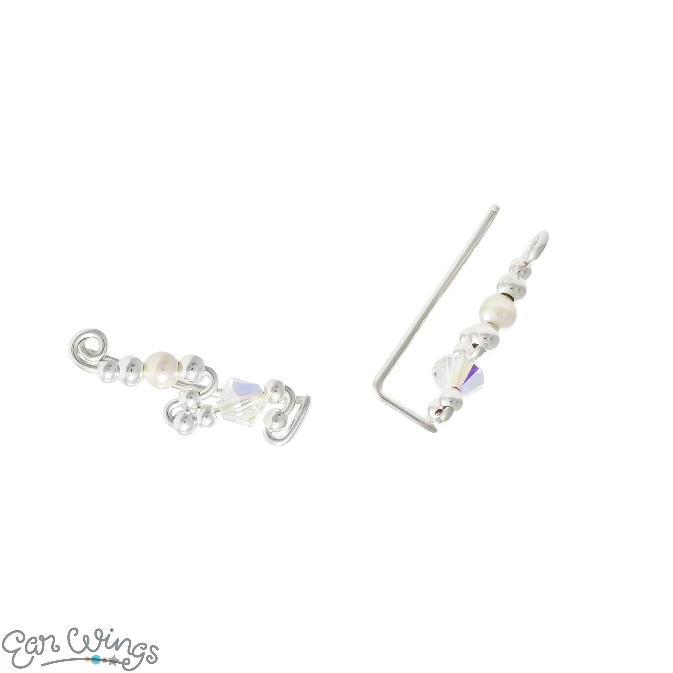 Ear Wings Clear Crystals and Cream Pearls Sterling Silver