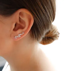 Ear Wings Clear Crystals and Cream Pearls Sterling Silver