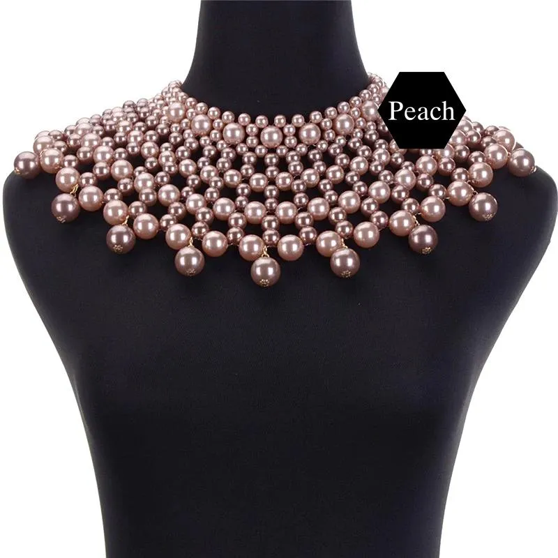 Egyptian Inspired Maxi Bib Collar Choker Necklace (Peach)