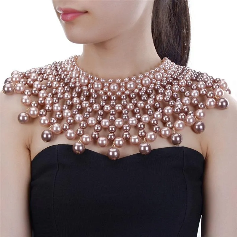 Egyptian Inspired Maxi Bib Collar Choker Necklace (Peach)