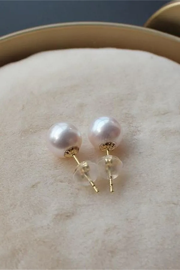 Elegant AAAA Stud Freshwater Pearl Earrings with 18K Gold Posts P1
