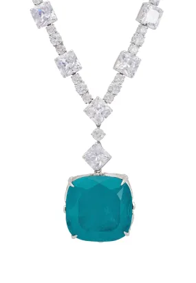 Elizabeth Colombian Emerald Statement Necklace Silver