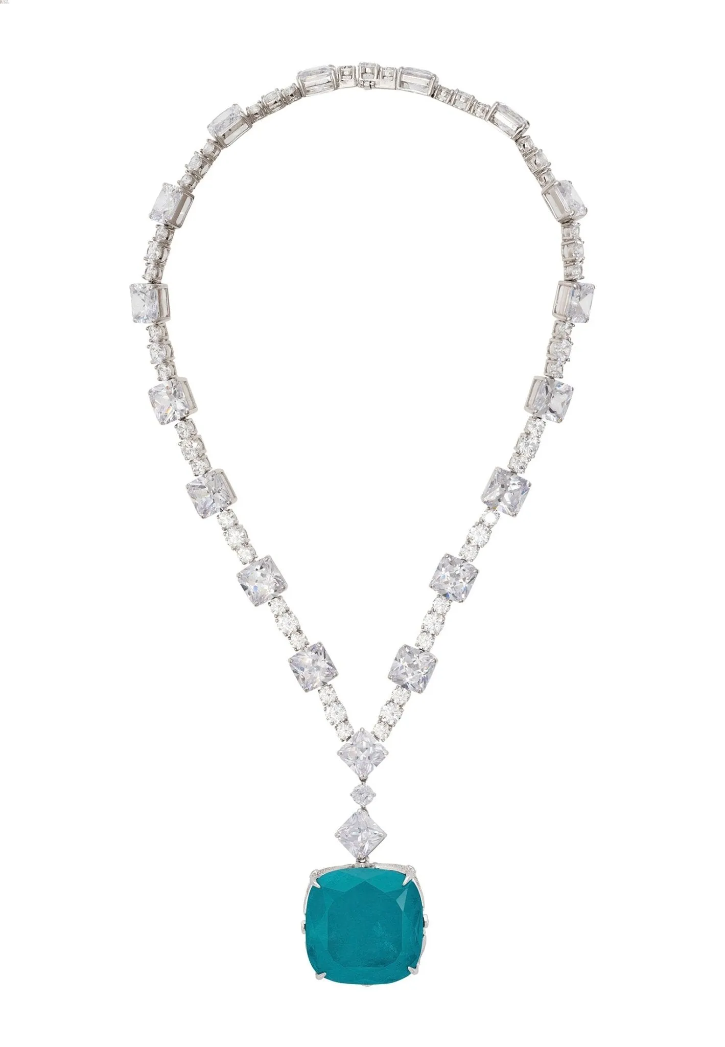 Elizabeth Colombian Emerald Statement Necklace Silver