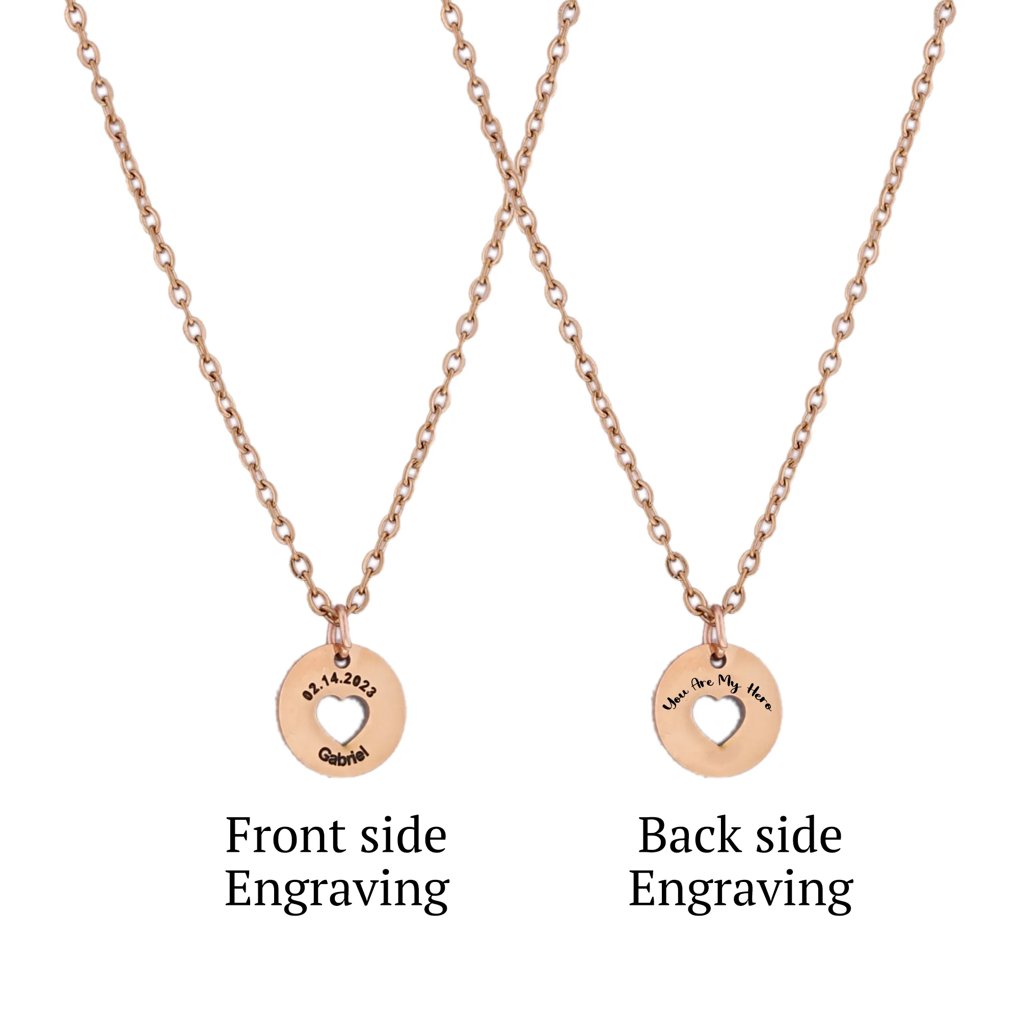 Engraved Round Charm Heart Cutout Necklace KCL 23