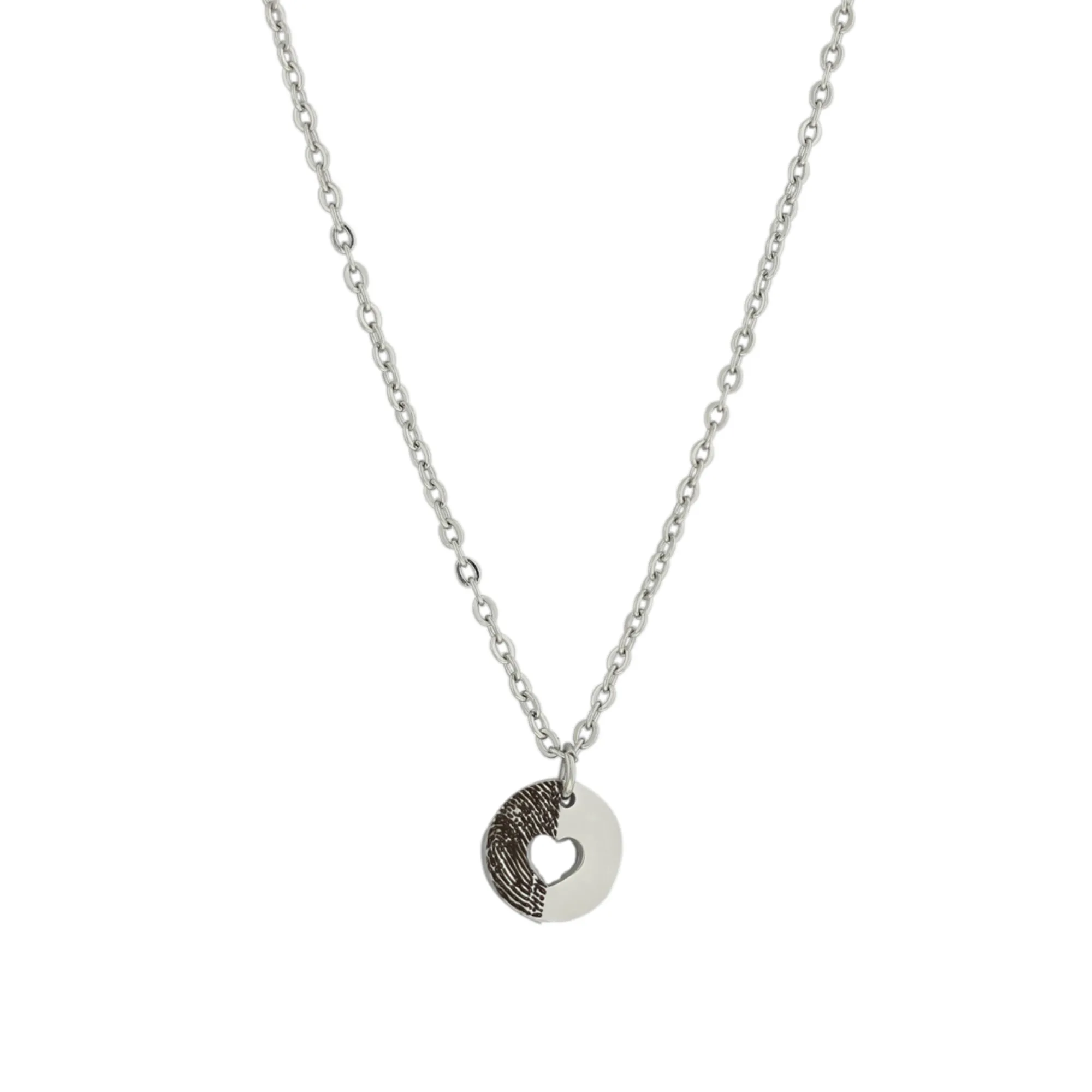 Engraved Round Charm Heart Cutout Necklace KCL 23