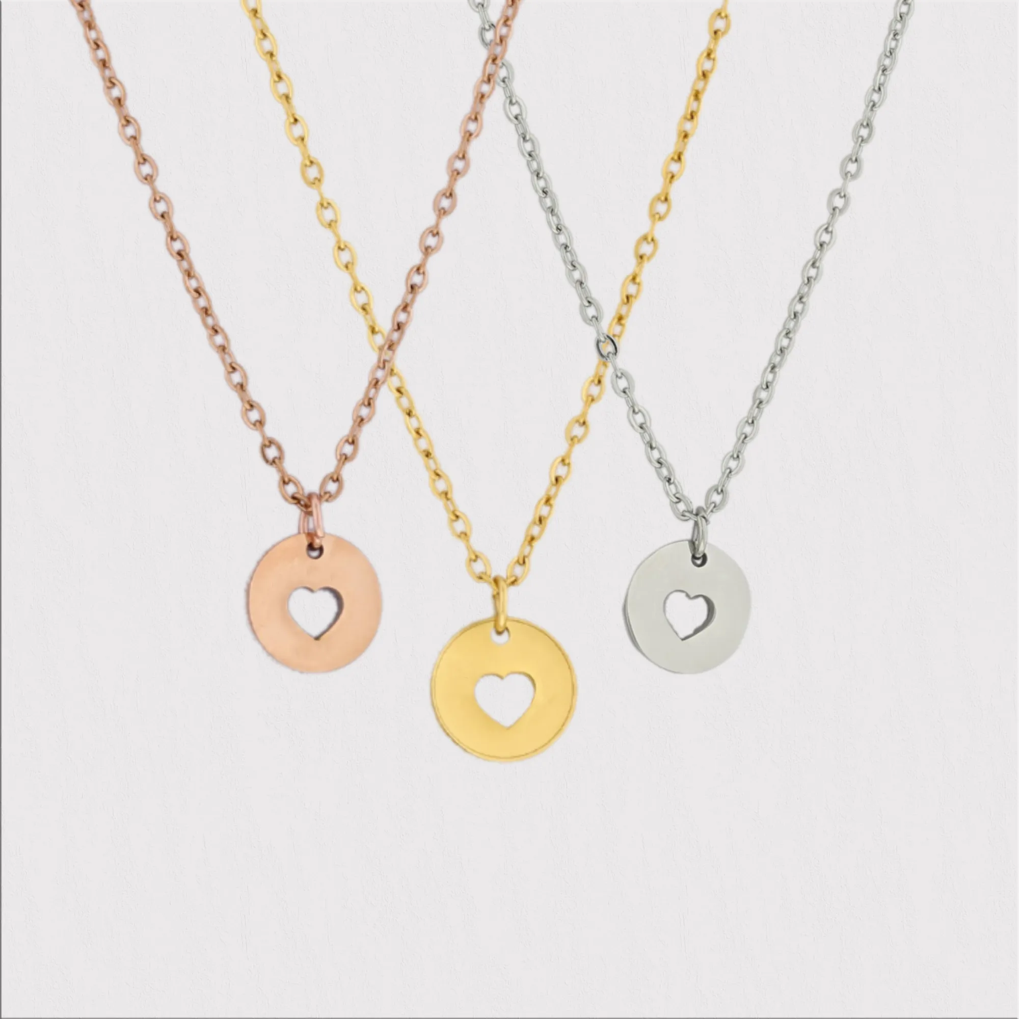 Engraved Round Charm Heart Cutout Necklace KCL 23