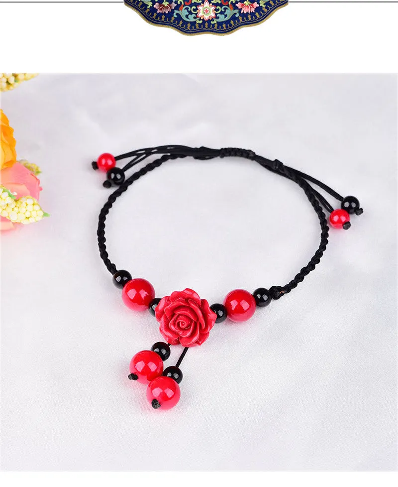 Ethnic Style Hand Knitted Adjustable Size Wax Thread Anklet