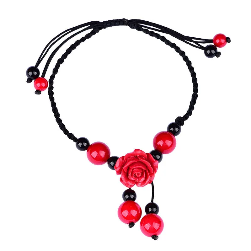 Ethnic Style Hand Knitted Adjustable Size Wax Thread Anklet