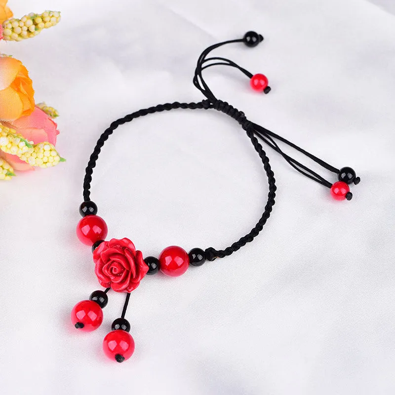 Ethnic Style Hand Knitted Adjustable Size Wax Thread Anklet