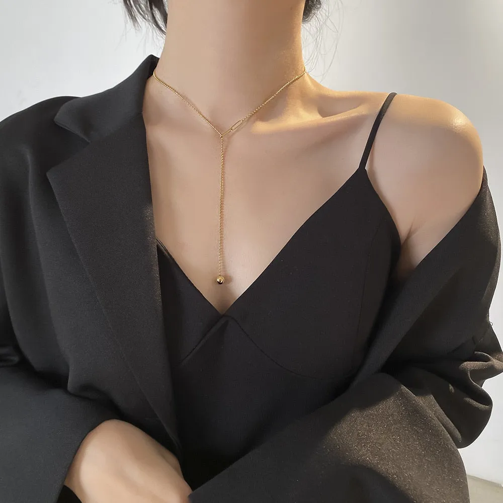 Fashion Casual Spheric Slide Tassel Charms Beaded Chain Choker Necklaces Pendant For Women