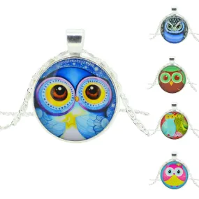 Fashion Owl Pendant Necklace in Jewelry Vintage Glass Cabochon Statement Necklace Newest Silver Color Chain Necklace