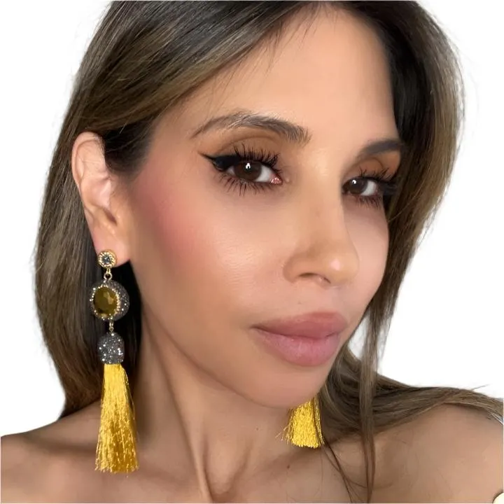Gemstone & Crystal Tassel Earring