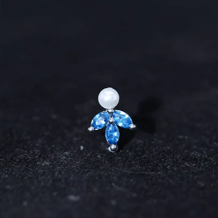 Genuine Freshwater Pearl Earring with London Blue Topaz Flower