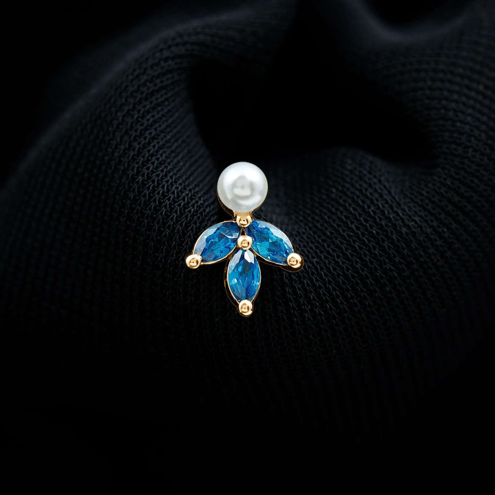 Genuine Freshwater Pearl Earring with London Blue Topaz Flower