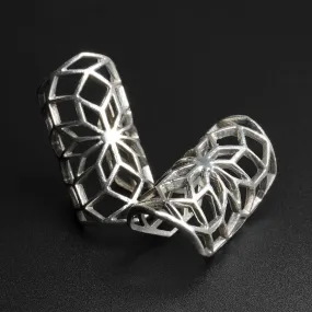 Geometric Flower White Brass Ear Cuff