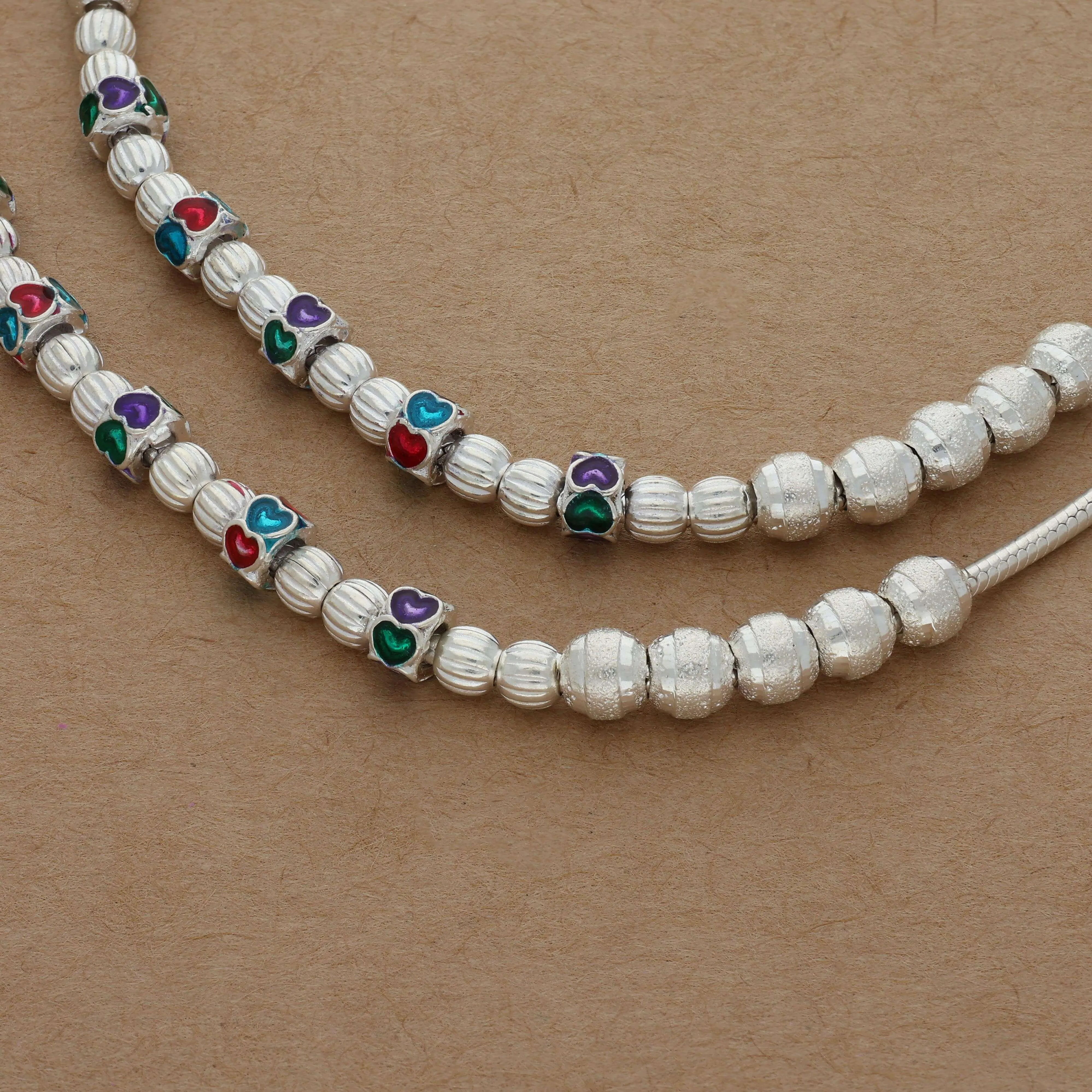 Glamourous Color Heart Silver Anklet