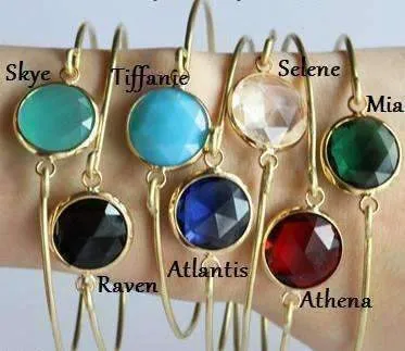 Goddess Wire Bangle Bracelet with Faceted Quartz Glass Crystal for Women - Seven Colors to Choose!