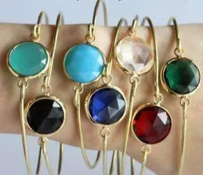 Goddess Wire Bangle Bracelet with Faceted Quartz Glass Crystal for Women - Seven Colors to Choose!