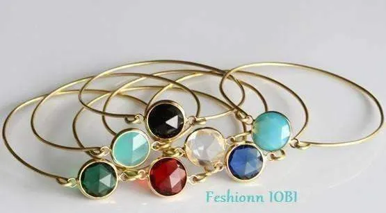 Goddess Wire Bangle Bracelet with Faceted Quartz Glass Crystal for Women - Seven Colors to Choose!