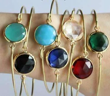 Goddess Wire Bangle Bracelet with Faceted Quartz Glass Crystal for Women - Seven Colors to Choose!