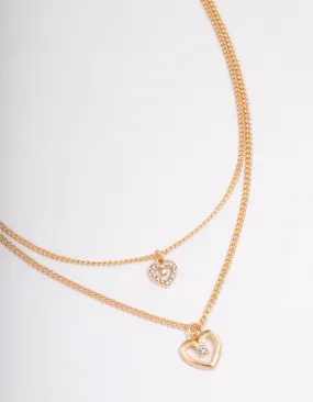 Gold Double Chain Heart Diamante Necklace