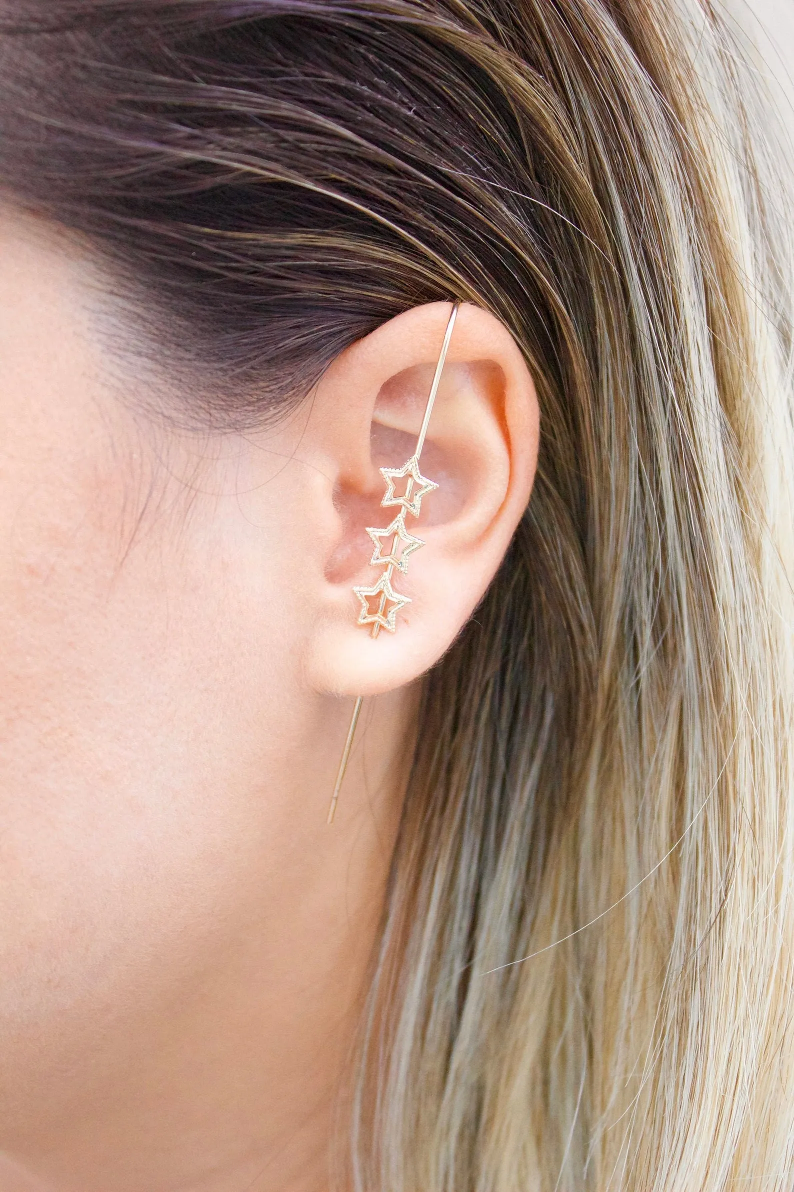 Gold Filled Star Industrial Bar Ear Cuffs (L183)