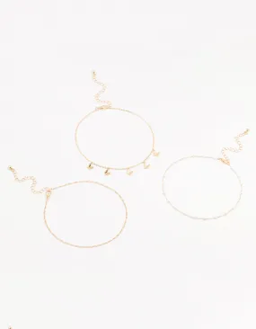 Gold Pearl Butterfly Chokers 3-Pack