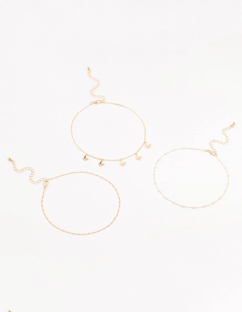 Gold Pearl Butterfly Chokers 3-Pack