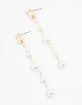 Gold Plated Baguette Station Mixed Pearl Earrings