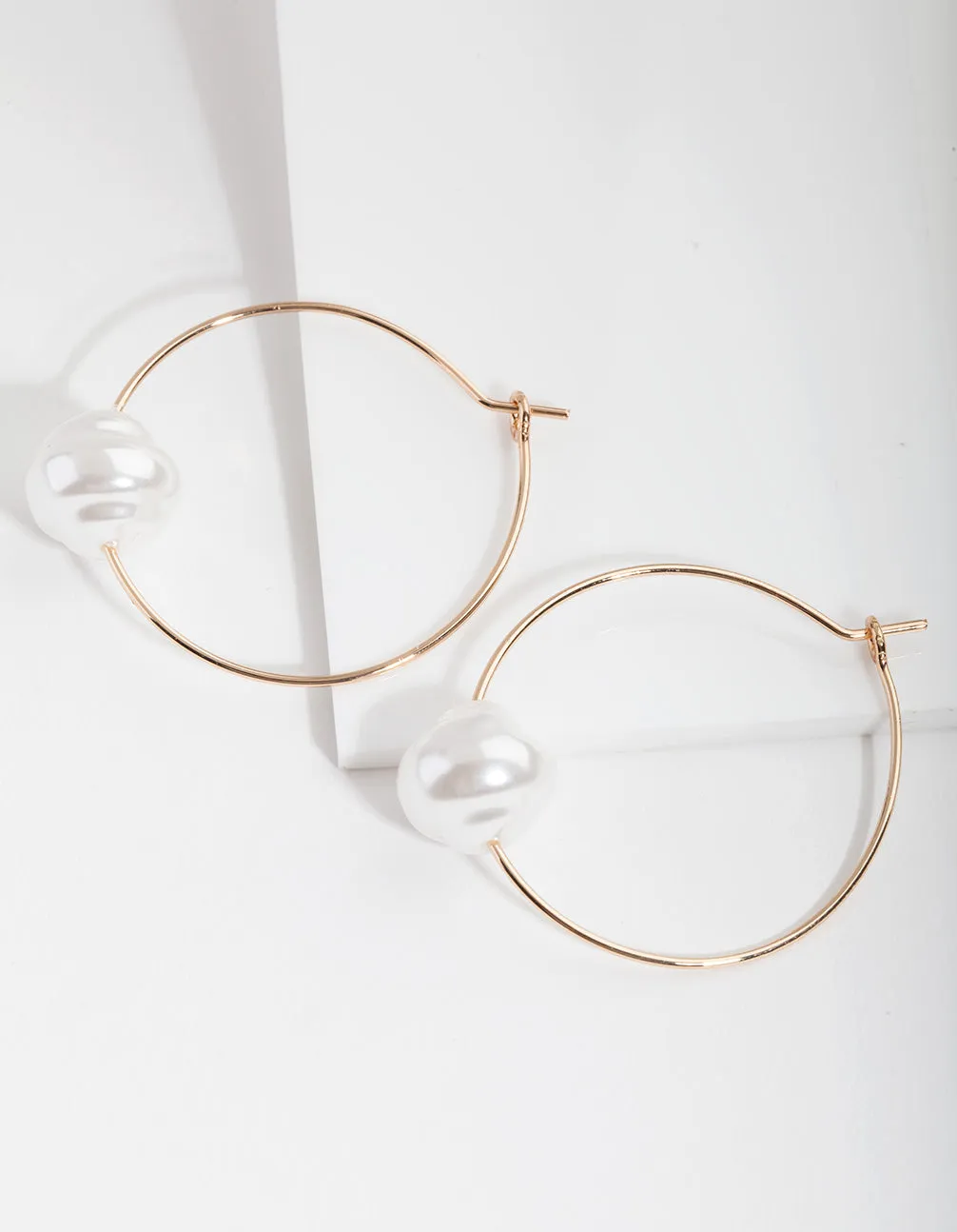Gold Single Pearl Hoop Earrings